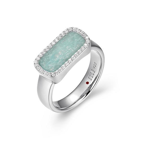 RR4LAK4GU-W-9 Sterling Silver ALLURE Cubic Zirconia and Amazonite Halo Ring Size 9