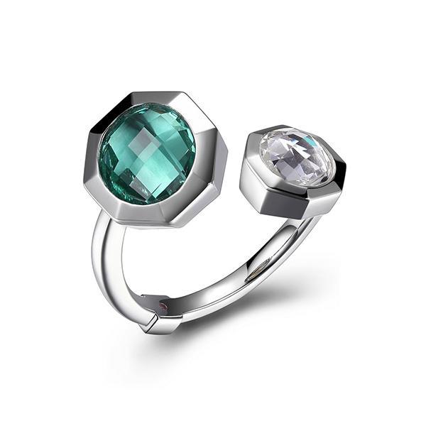 RR4LA94BU-W-8 Sterling Silver Genuine Clear Quartz and Created Green Quartz Bypass Ring Size 8