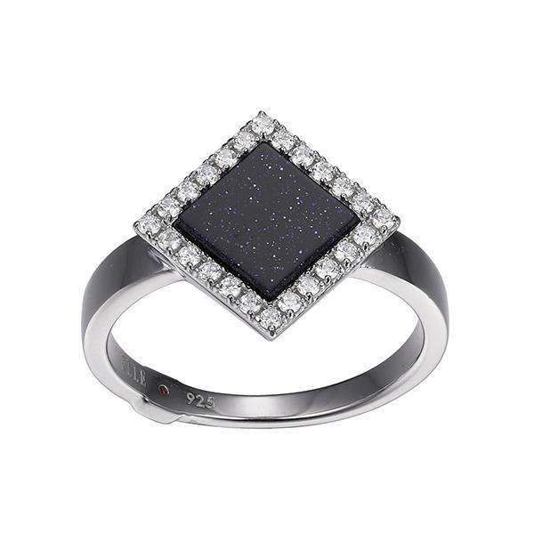 RR4LABDAC-W-7 Sterling Silver NEFER Diamond Shaped Blue Gold Stone with Cubic Zirconia Ring Size 7