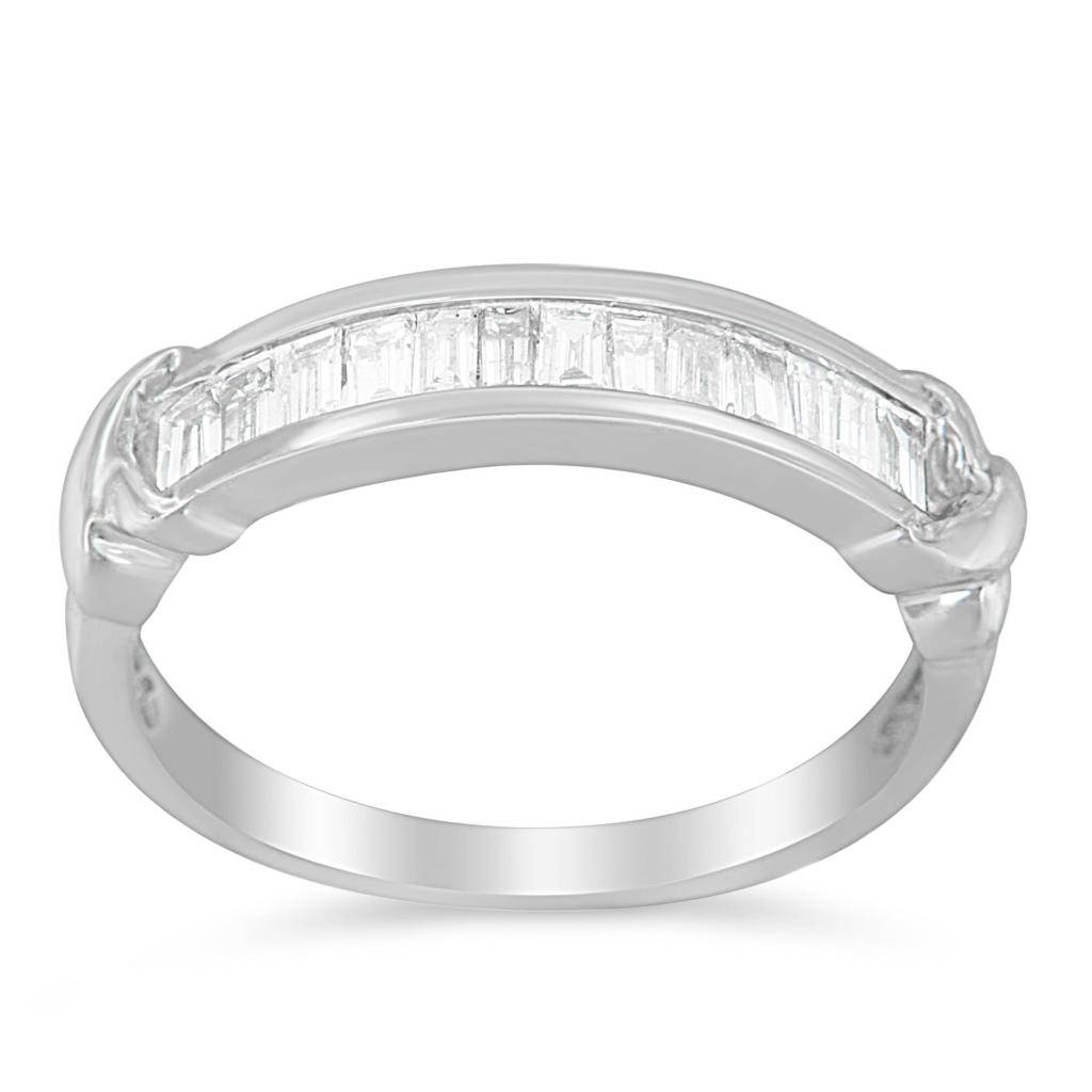 .925 Sterling Silver 1/2 Cttw Baguette Cut Diamond Channel Set X-Station Wedding Ring (H-I Color, I1-I2 Clarity) Ring Size-6.75