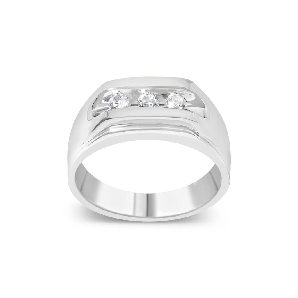 Men's .925 Sterling Silver 1/3 Cttw Diamond Channel Set 3 Stone Ring Band (I-J Color, I3 Clarity) Ring Size-10.0