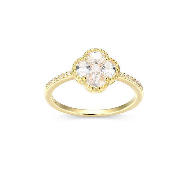 R34AQV100-Y-7 Sterling Silver Diamondlite Cubic Zirconia Clover Ring Size 7