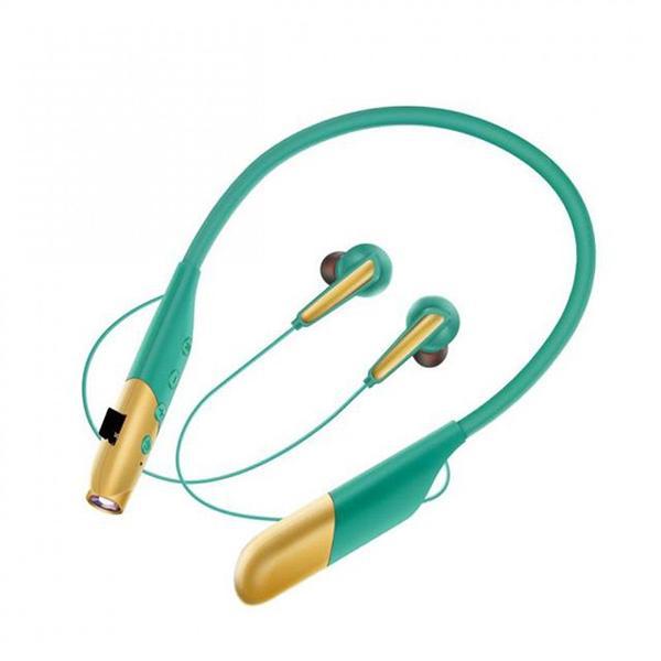 Neck Band Earphone Bluetooth Wireless Sports Music Headset Earbuds Headphone With Bright Flashlight Function KIAKZR11 for Universal Cell Phone And Bluetooth Device - Green
