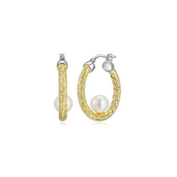 ES2Q0EA-2T Sterling Silver "Venus" White Pearl on Mesh Circle Hoop Earrings