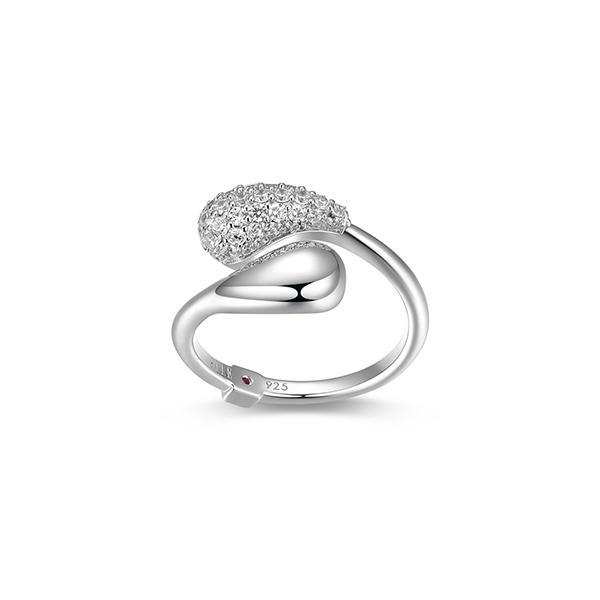 RR4LAJS00-W-9 Sterling Silver RAINDROP Pave Cubic Zirconia and Puffy Pear Shape Bypass Ring Size 9