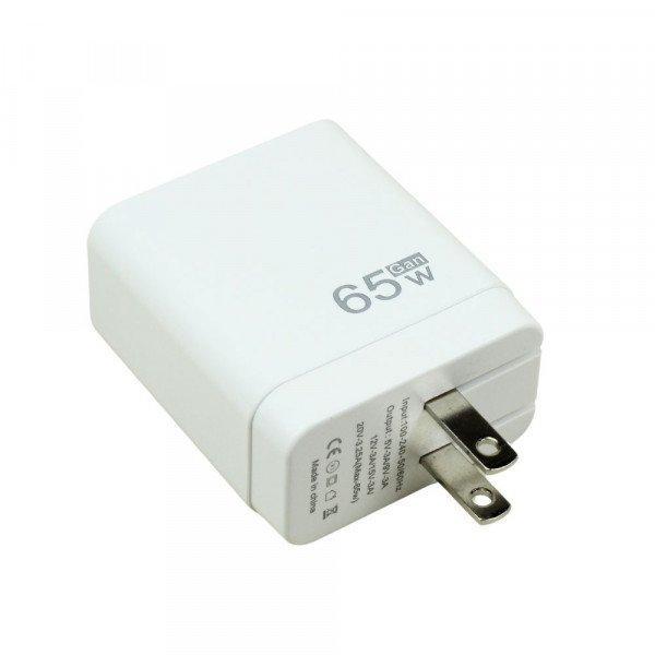 65W GaN USB-C Wall Charger with Fast Charging Power Delivery and Macbook Compatible for Universal Cell Phone, Device and More - White