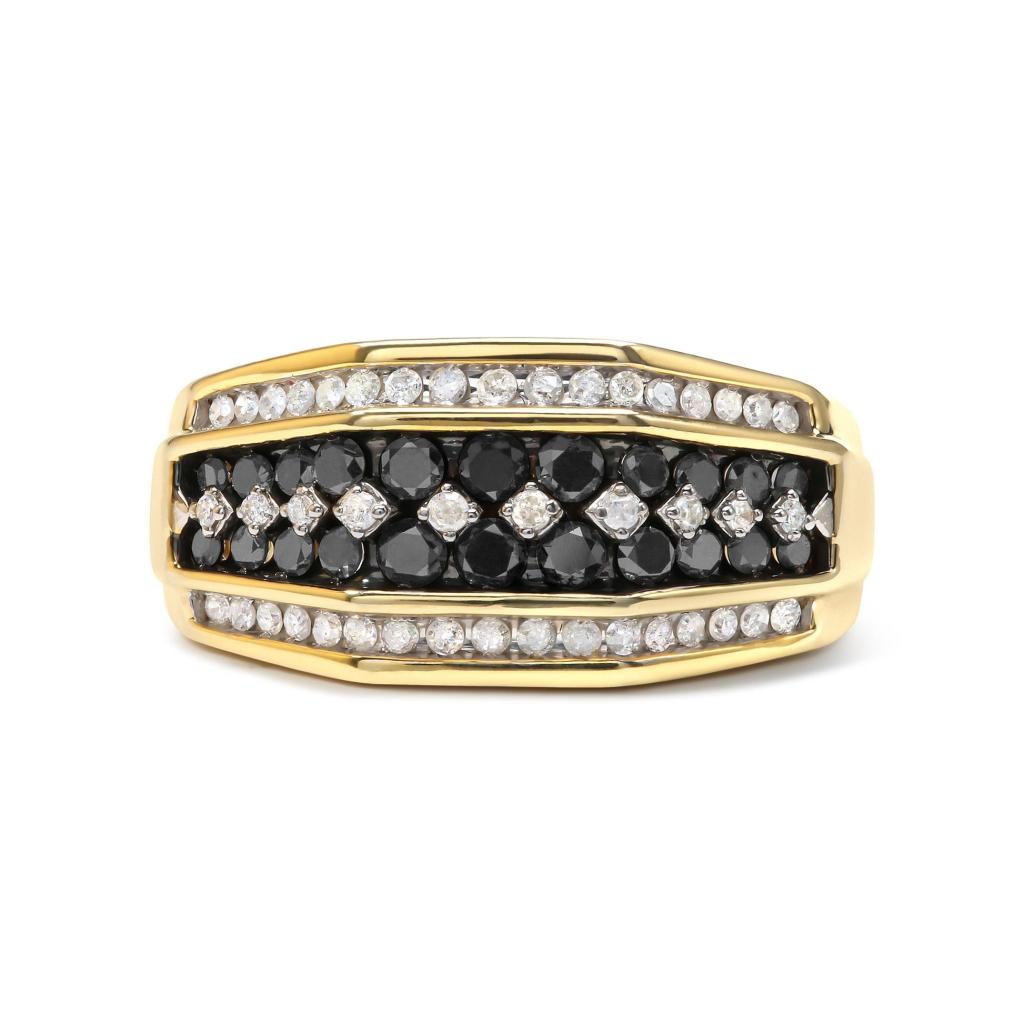 Men's 14K Yellow Gold Plated .925 Sterling Silver 1 1/2 Cttw White and Black Treated Diamond Cluster Ring (Black / I-J Color, I2-I3 Clarity) Ring Size-9.0
