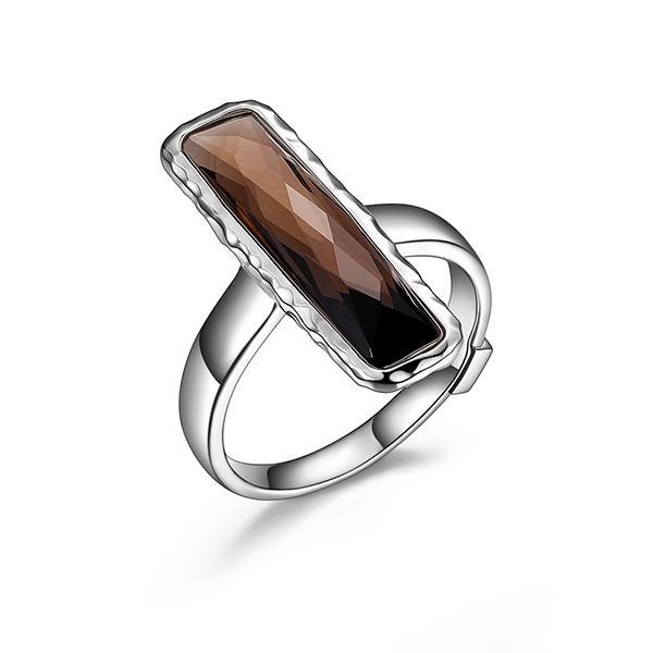 RR4LA7NCB-W-7 Sterling Silver Genuine Smoky Quartz Long Rectangle Ring Size 7