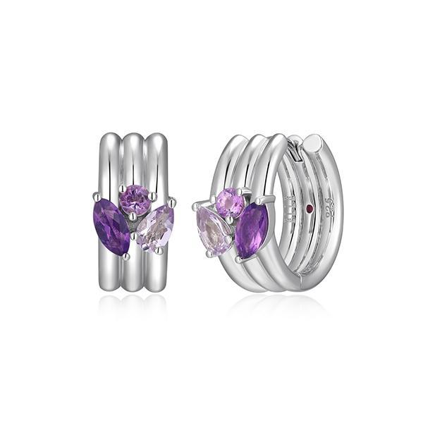 ER2LCT413-W Sterling Silver GODDESS Genuine African and Brazil Amethyst Hoop Earrings