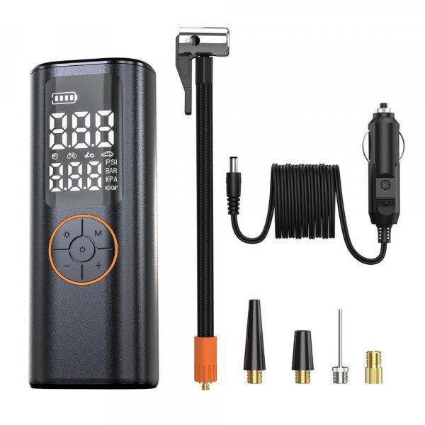 Portable Car Tire Inflator with 4500mAh Power Bank - 5 Modes, Digital Display, and Flashlight - Black