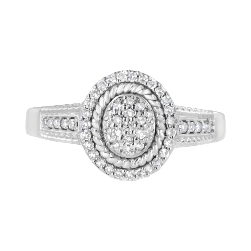 .925 Sterling Silver 1/3 Cttw Pave Set Round-Cut Diamond Braided Halo Cocktail Ring (I-J Color, I2-I3 Clarity) Ring Size-8.0