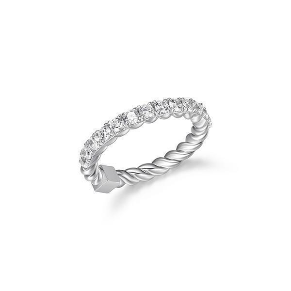 RR4LAE3-W-8 "Nautical" Rope Finish with Round Cubic Zirconia Ring - Silver