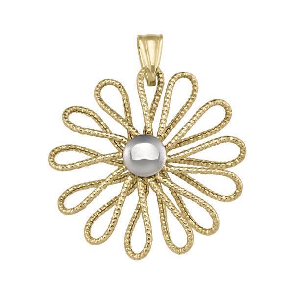 10K Gold and Silver Flower Shaped Pendant - 1.6gm - 10K2T