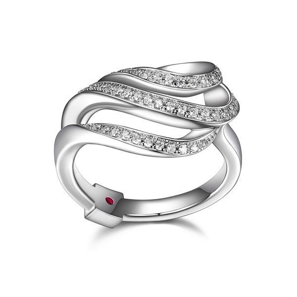 RR4LAB500-W-6 Sterling Silver MOON SHADOW Layered Cubic Zirconia Wavy Ring Size 6