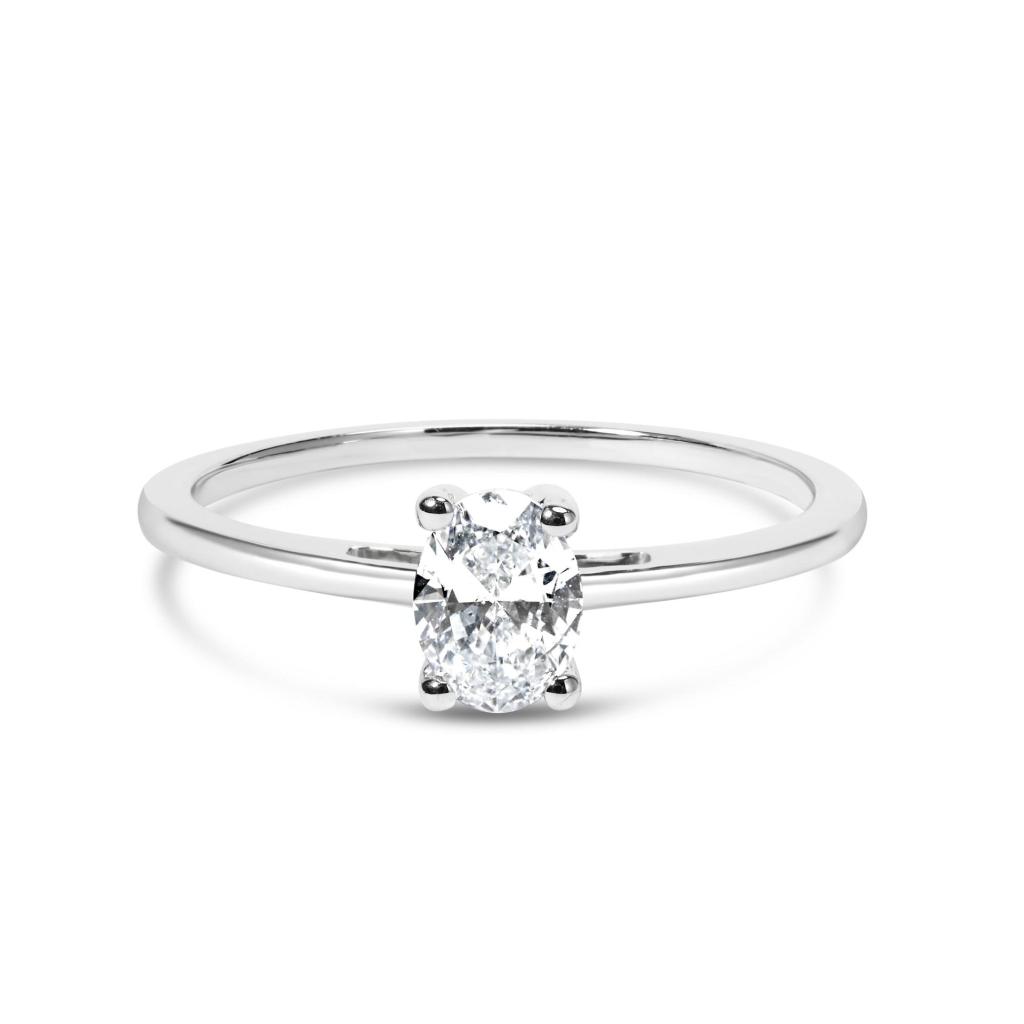14K White Gold 1/2 Cttw Oval Lab Grown Diamond 4 Prong Solitaire Engagement Ring (F-G Color, VS2-SI1 Clarity) Ring Size-9.0