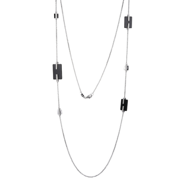 NR0LBGL2-W Midnight Cubic Zirconia and Black Agate Necklace
