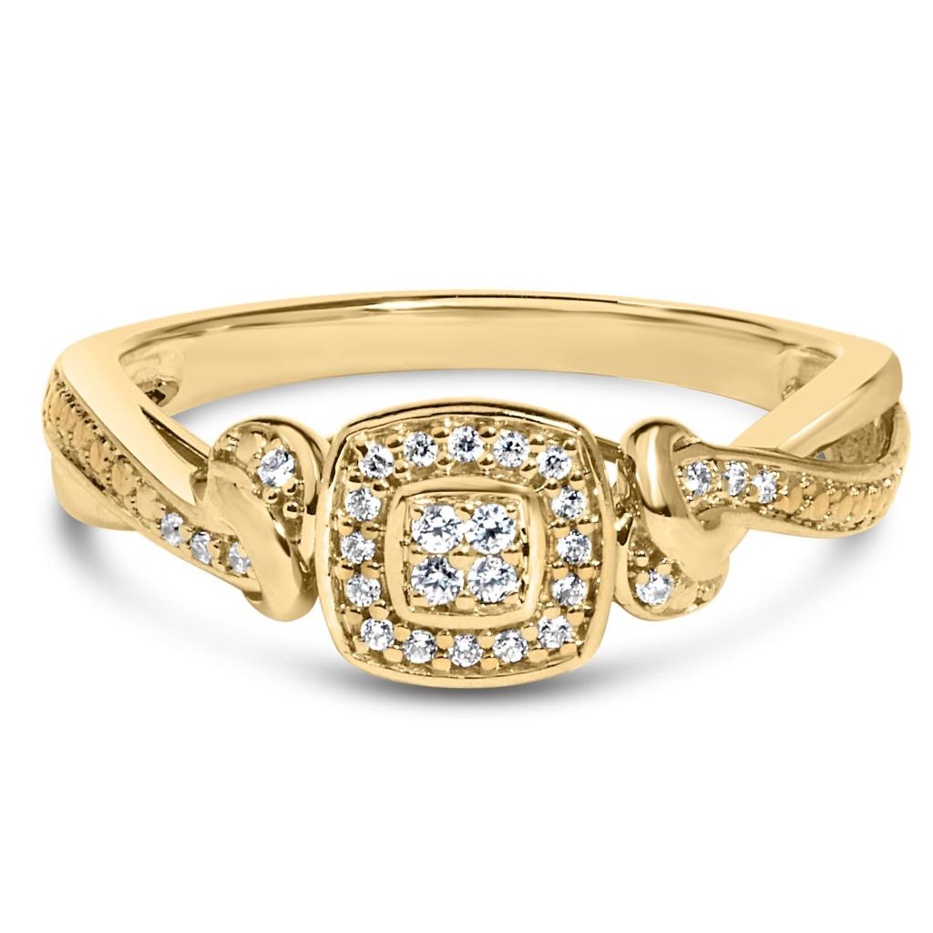 14K Yellow Gold Plated .925 Sterling Silver 1/10 Cttw Round-Cut Diamond Composite Halo Engagement Ring Ring Size-8.0