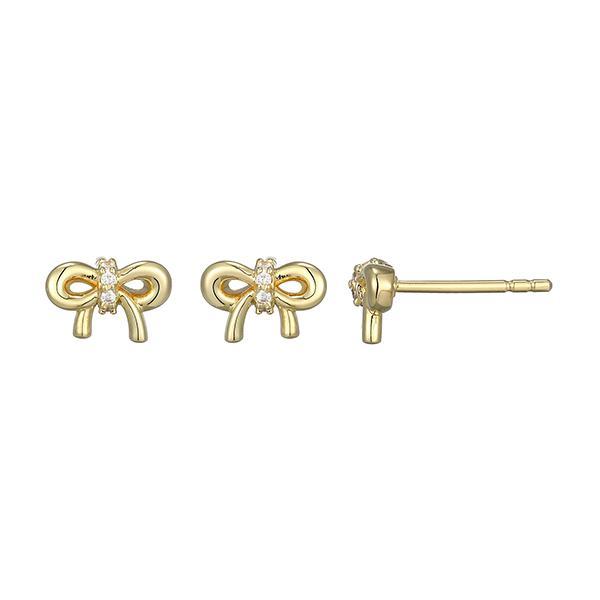 E32AW1200-Y Sterling Silver Cubic Zirconia Mini Bow Earrings