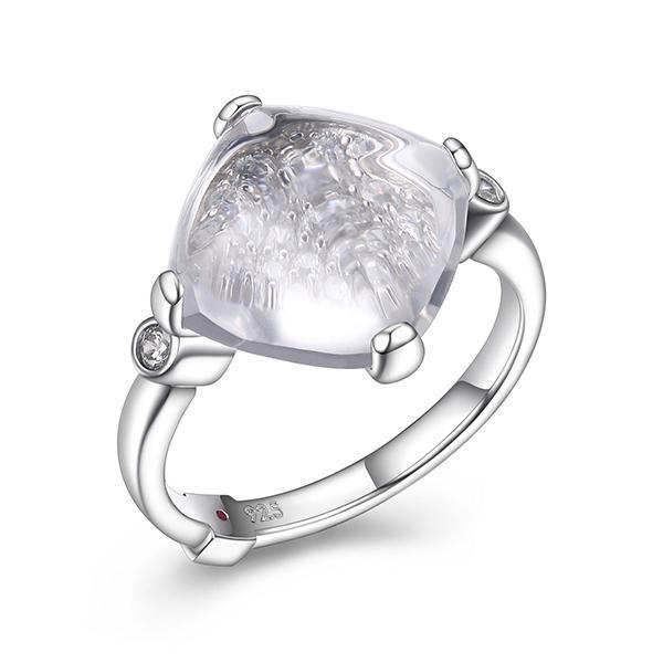 RR4LABSAV-W-9 Sterling Silver  Marble Cushion Cut Synthetic White Crystal and Cubic Zirconia Ring Size 9