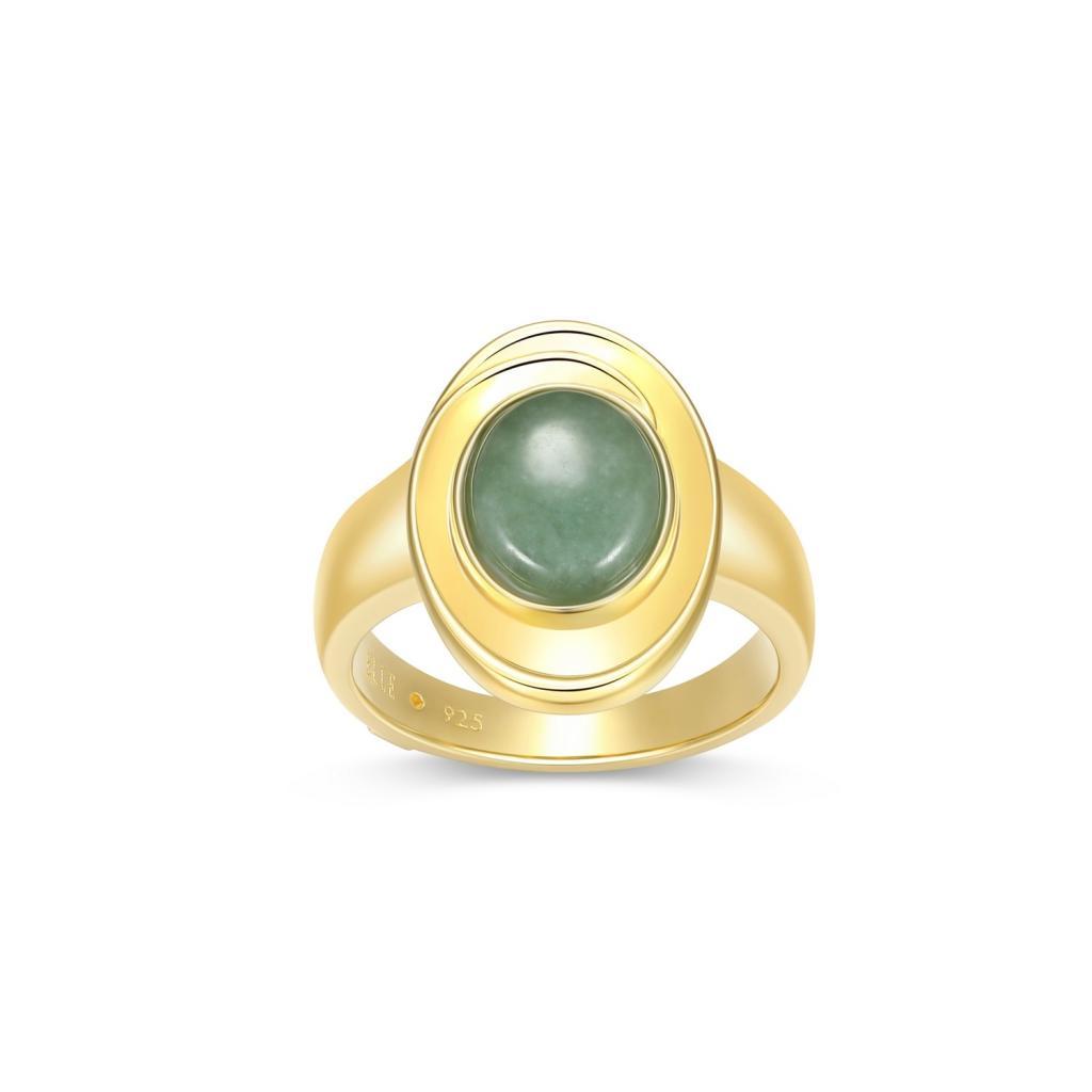 R34LAJH-Y-8 Swirl Oval Green Jade Ring Size 8