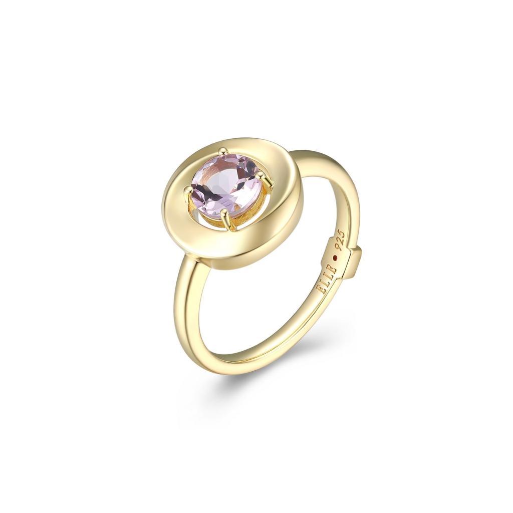 R34LAJG-Y-8 Swirl Round Pink Amethyst Solitaire Ring Size 8