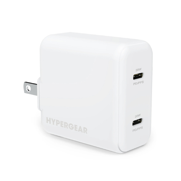 MS52909 Wall Charger 2 Port 40W - 2x USB-C 20W Ports PPS Fast Charging - Foldable Prongs