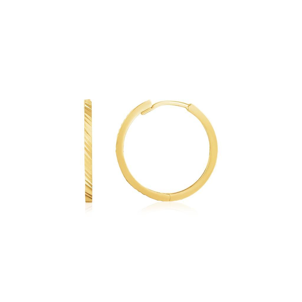 14k Yellow Gold Diamond Cut Textured Huggie Earrings