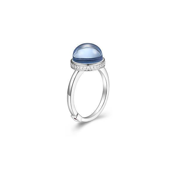 RR4LAJBB-W-7 "Pivot"  Synthetic Blue Quartz & Cubic Zirconia Statement Ring - Silver - Size 7