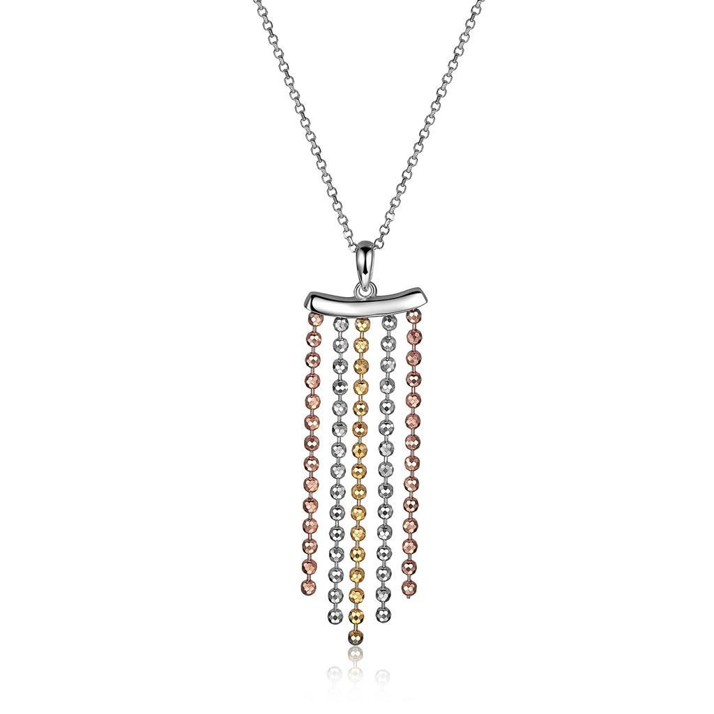 NR0LB8K-3T Waterfall Three Tone Diamond Bead Cut Necklace