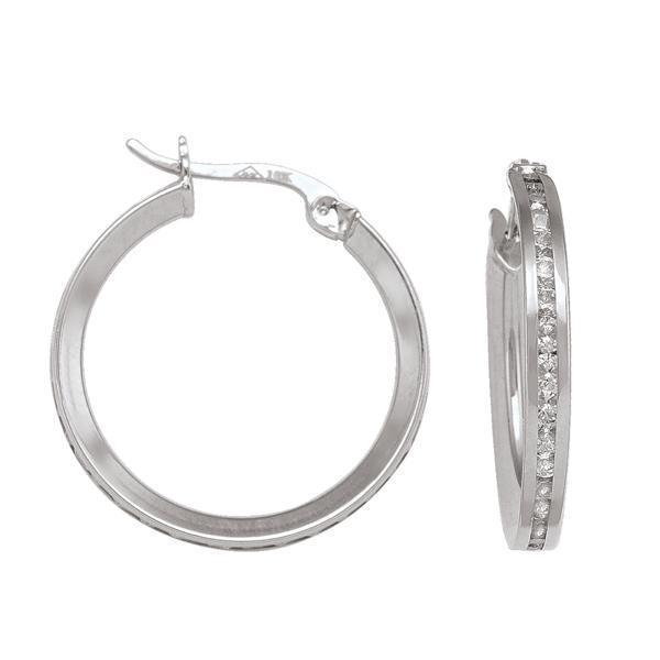 10K Silver Cubic Zirconia Hoop Earrings - 10KW