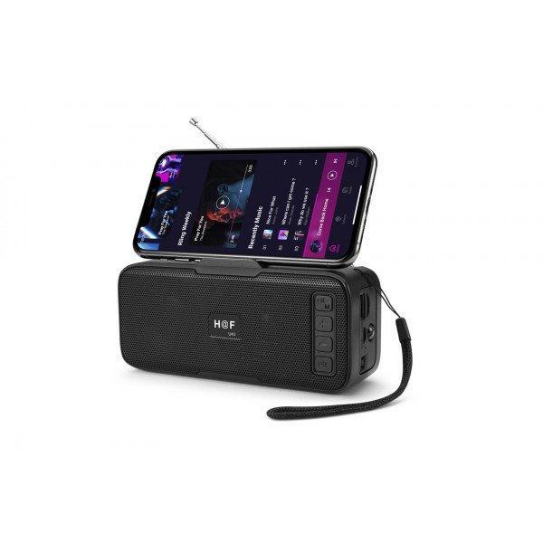 Solar Charge Energy Outdoor Flash Light Portable Bluetooth Speaker HFU43 for Phone, Device, Music, USB - Black