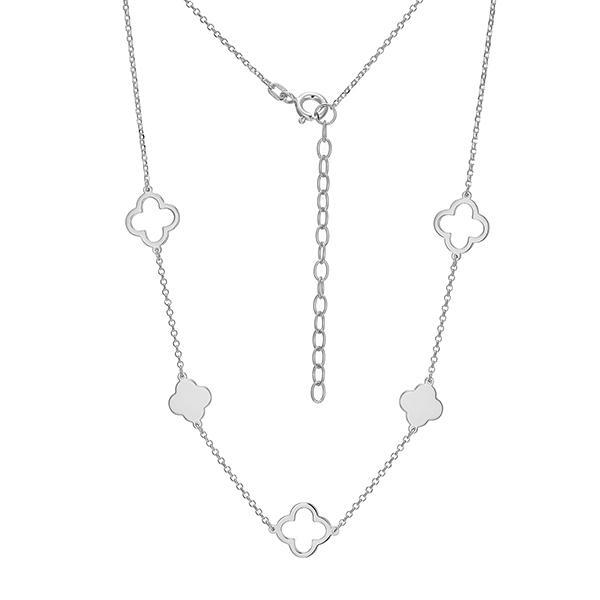 NR0ADHGA0-W-16 Sterling Silver Open Clover Station Necklace Size 16