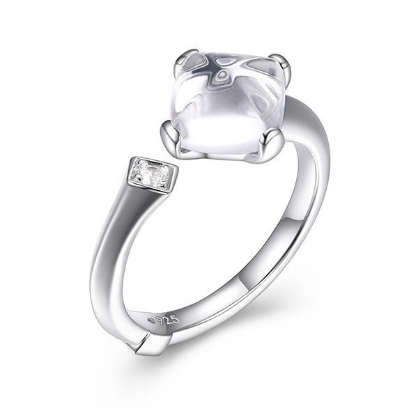 RR4LABRAV-W-9 Sterling Silver  Marble Cushion Cut Synthetic White Crystal and Cubic Zirconia Open Ring Size 9