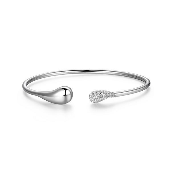 BR1LAPX0-W-6.75 Raindrop Cubic Zirconia Pear Shape Flexi Cuff Bangle Size 6.75