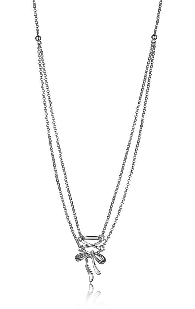 NR0LB7X-W Ribbon Corset Double Strand Necklace