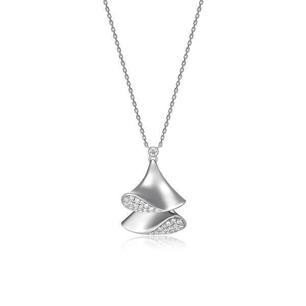 NR0LBS1-W "Flamenco" Double Triangular Dangle with Cubic Zirconia Necklace