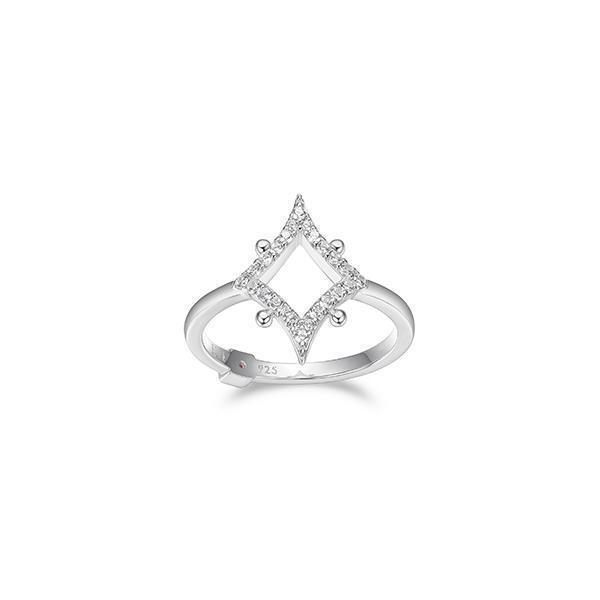 RR4LADE-W-8 "Stellar" Sterling Silver Rhombus with Pave Cubic Zirconia Ring - Silver