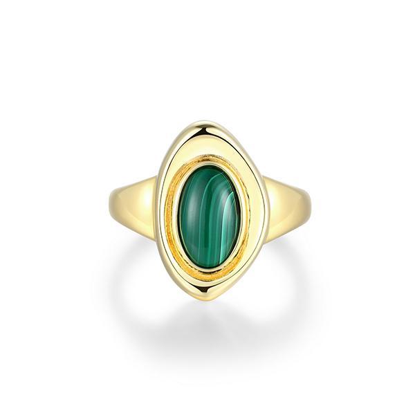R34LAKJ30-Y-8 Sterling Silver OASIS Oval Malachite Organic Shape Ring Size 8