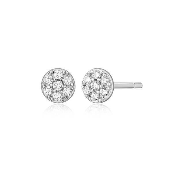 CJ Monte sterling silver lab-created diamond rhodium plated Sterling  small round disk stud earrings