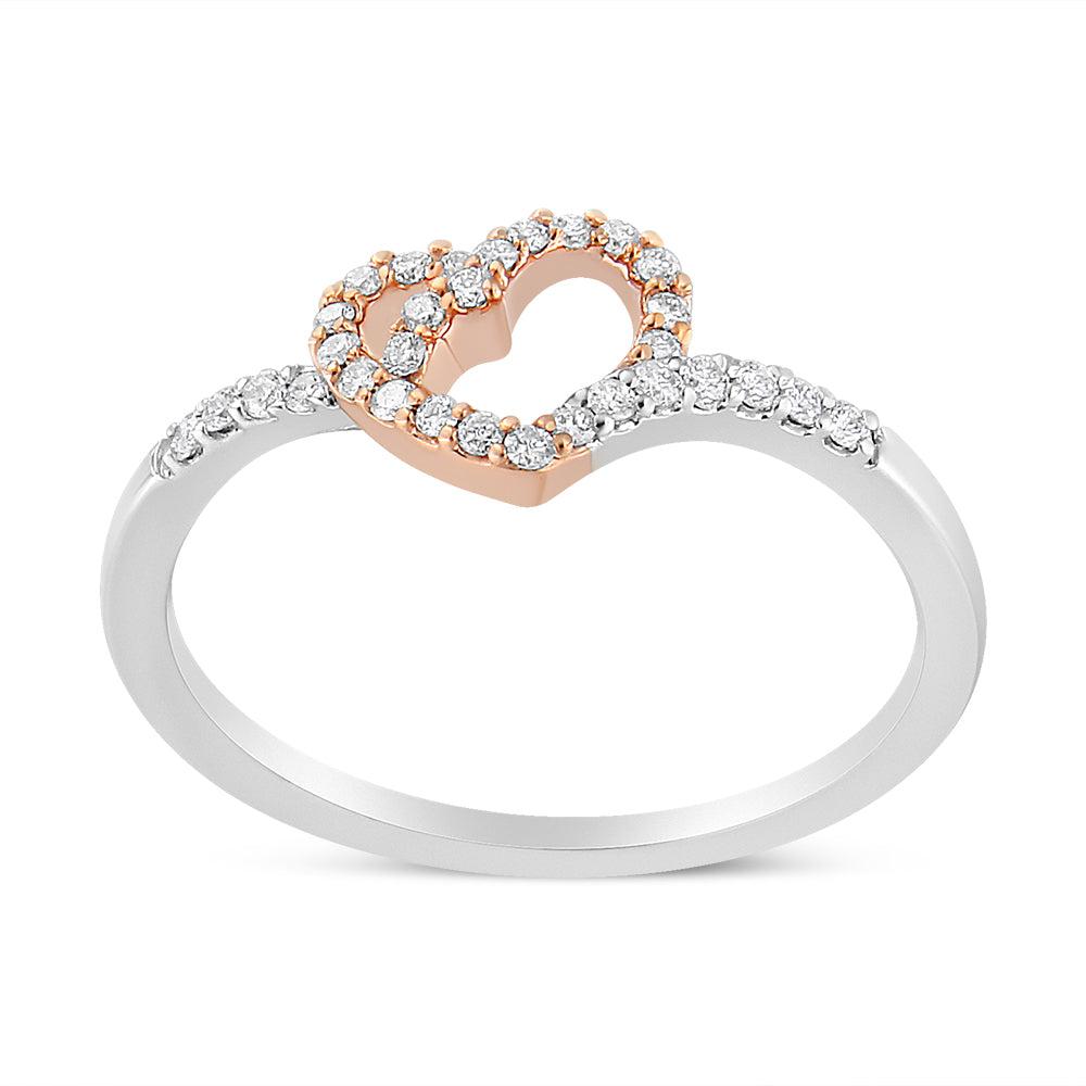 14K Rose Gold Plated and White .925 Sterling Silver 1/5 Cttw Round-Cut Diamond Open Heart Promise Ring (I-J Color, I2-I3 Clarity) Ring Size-6.0