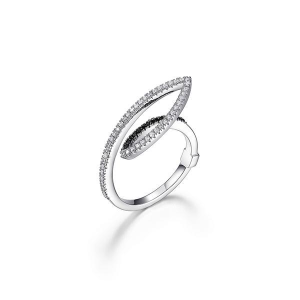 RR4LA73GK-W-9 Sterling Silver Black Nano and White Cubic Zirconia Overlap Ring. Size 9