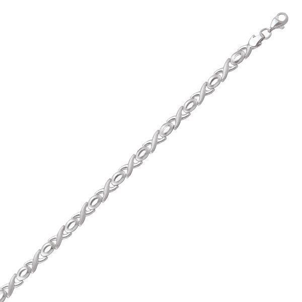10K Silver Cross and Oval Shaped Link Bracelet - 10KW
