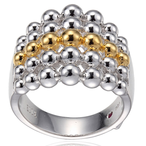RR4L92297-2T-6 Sterling Silver COMPASS ROSE Five Row Beads Two Tone Ring Size 6