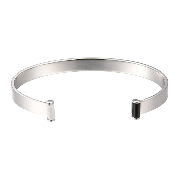 BR1LA7B2-W-6 Posh White and Black Agate Hinged Cuff Size 6
