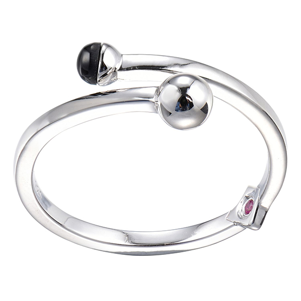 RR4LA0827-W-7 Sterling Silver Posh Black Agate Bypass Ring Size 7