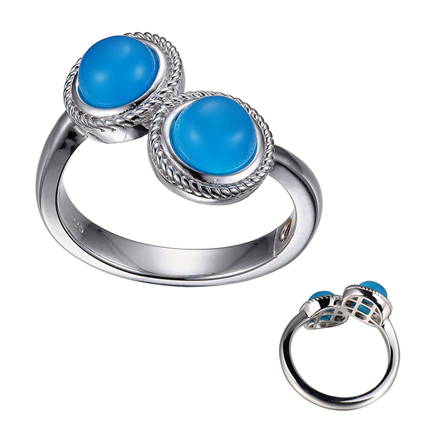 RR4LA2JA4-W-6 Sterling Silver SERPENTINE Dyed Blue Chalcedony Bypass Ring Size 6