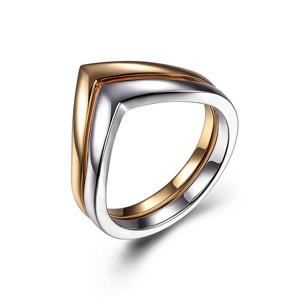R34LA4EA0-2T-6 Sterling Silver VShaped 2IN 1 Two Tone Ring Size 6