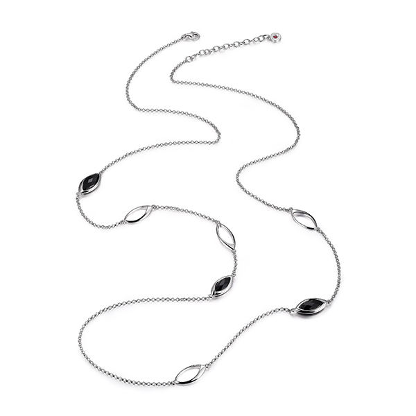 NR0LB5M27-W-36 Sterling Silver BLINK  Black Agate Long Necklace Size 36