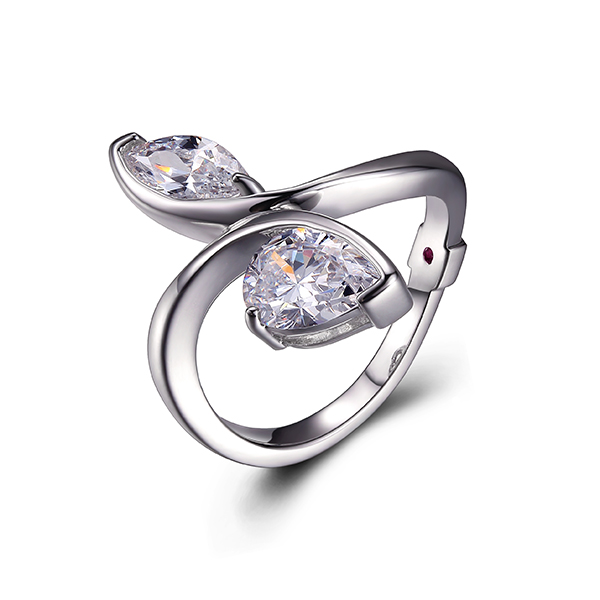 RR4LA4W00-W-6 Sterling Silver Cubic Zirconia Bypass Ring Size 6
