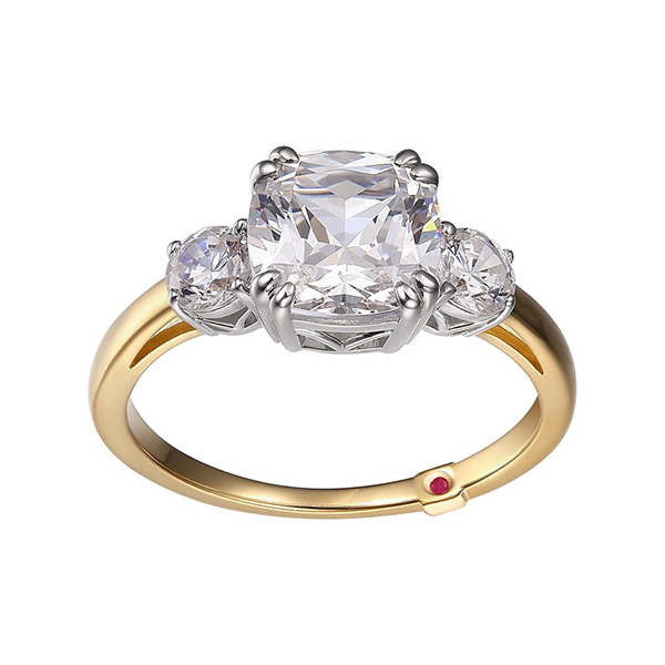 R34LA8A00-2T-8 Sterling Silver Square Cushion Cut and Round Trinity Two Tone Ring Size 8